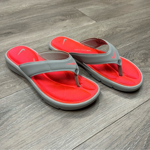 Nike Ultra Comfort Thong Sandals Flip Flop Gray & Punch Pink Women’s Size 10 - Picture 1 of 15